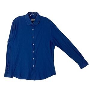 CANALI Button Shirt Men L Blue ITALY Cotton Long-Sleeve Stretch